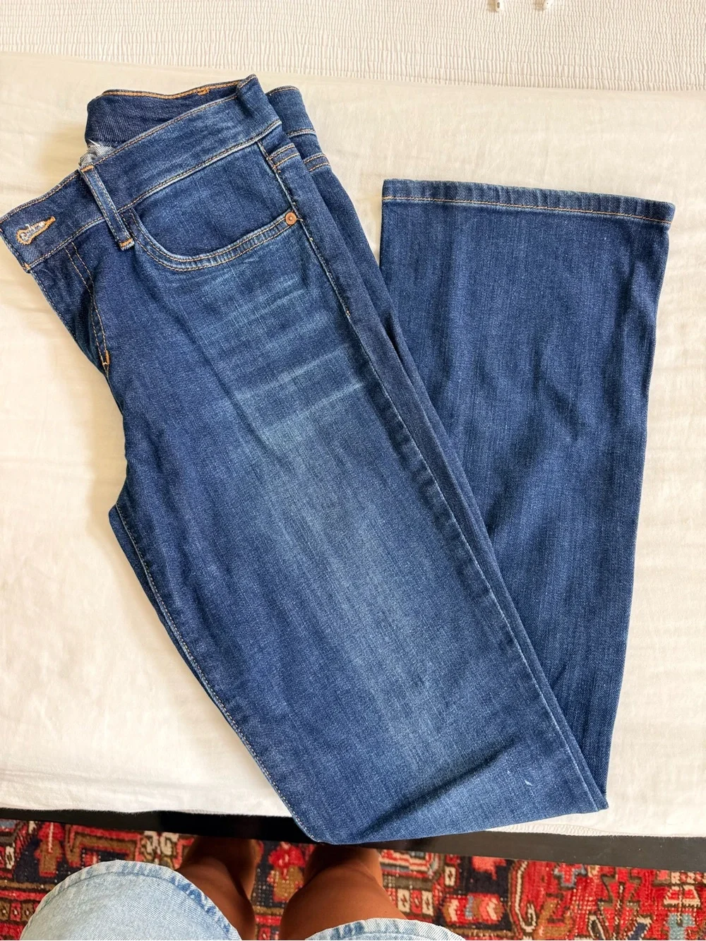 Tory Burch Dark Blue classic Bootcut Jeans with Contrast Stitching